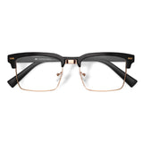 Armação | Acetato com Metal Quadrado DM4 Preto Aro Dourado