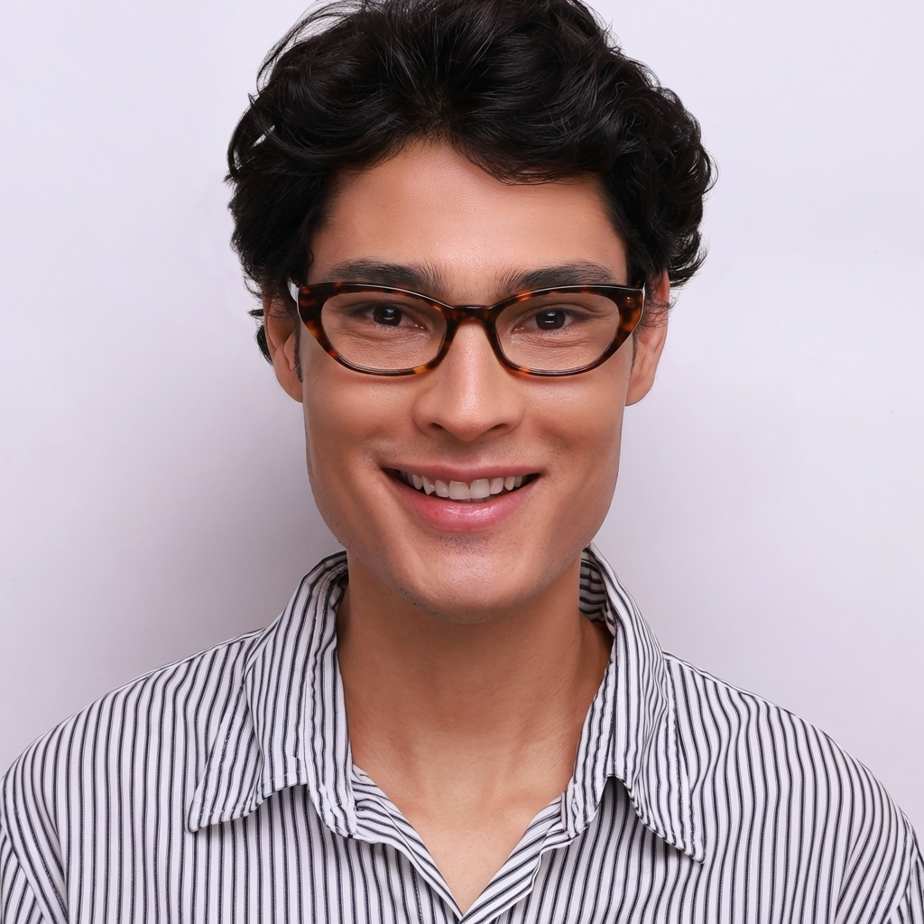 Óculos Gato K4 Tartaruga em modelo com rosto grande.