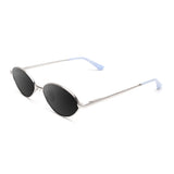 Óculos de Sol | iM7 Prata Ponteira Azul | Metal Oval Médio